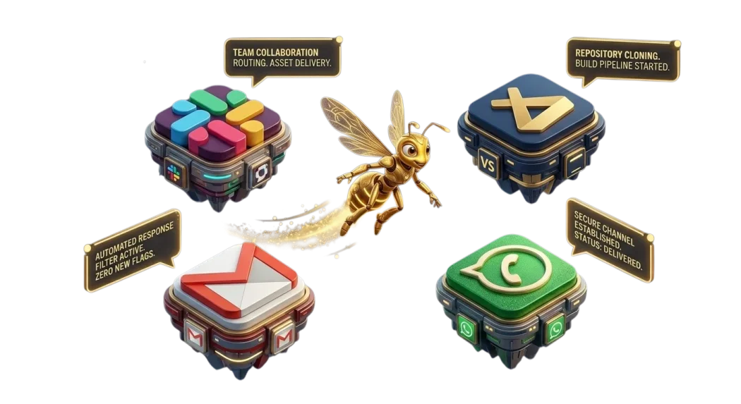 Wasper flying between app icons