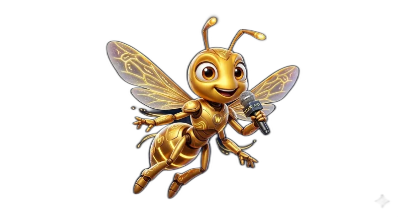 Wasper mascot with microphone